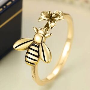 Copper Plated Bee and Flower Ring for Women Size 7